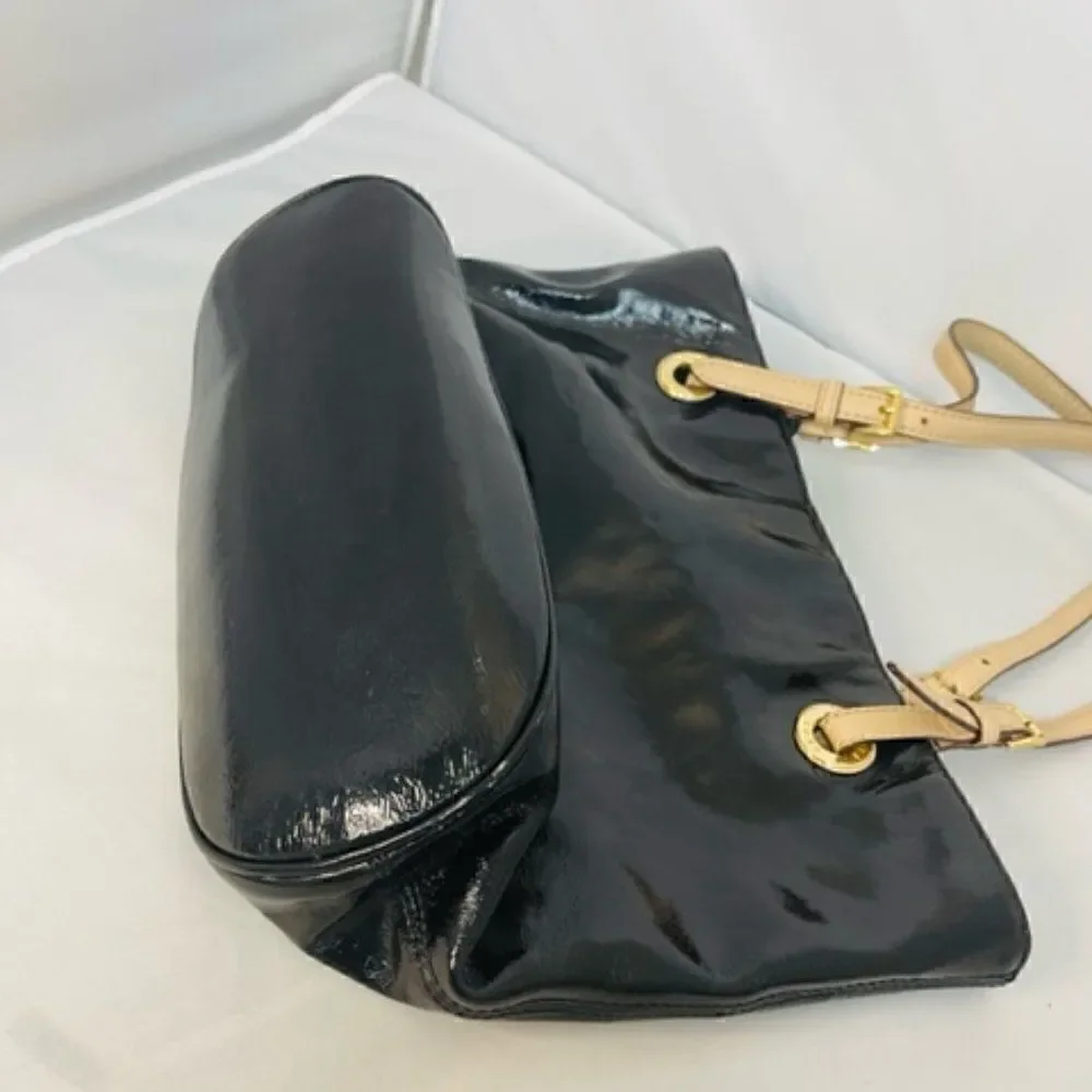 Michael Kors Handbag Black Patent Leather Tote Shoulder Good Condition - does sh